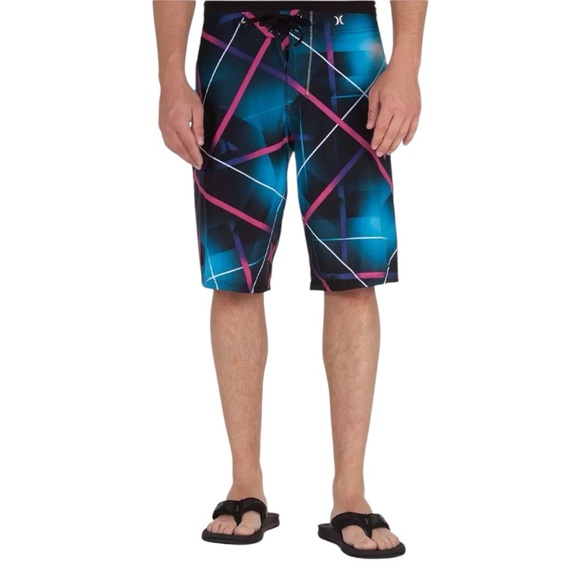 Hurley Mens Blue and Pink Board Shorts Swim Phantom Straps Stretch Boardshort - Picture 1 of 7